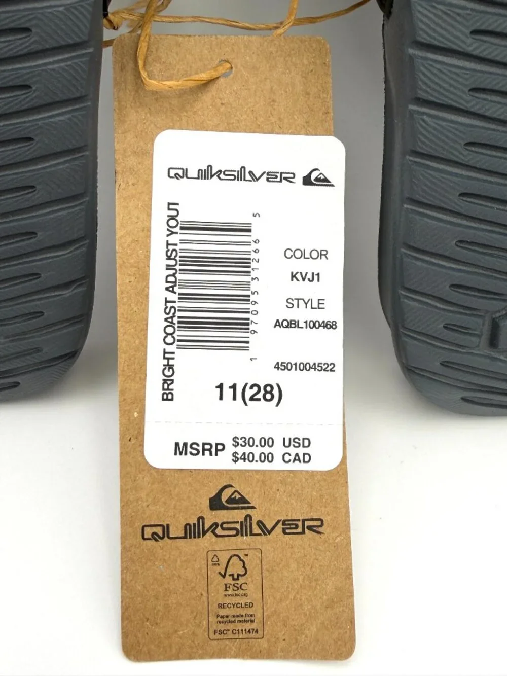 Quiksilver Bright Coast Adjust Boys Black Slide Sandals Little Kid US 11 NWT